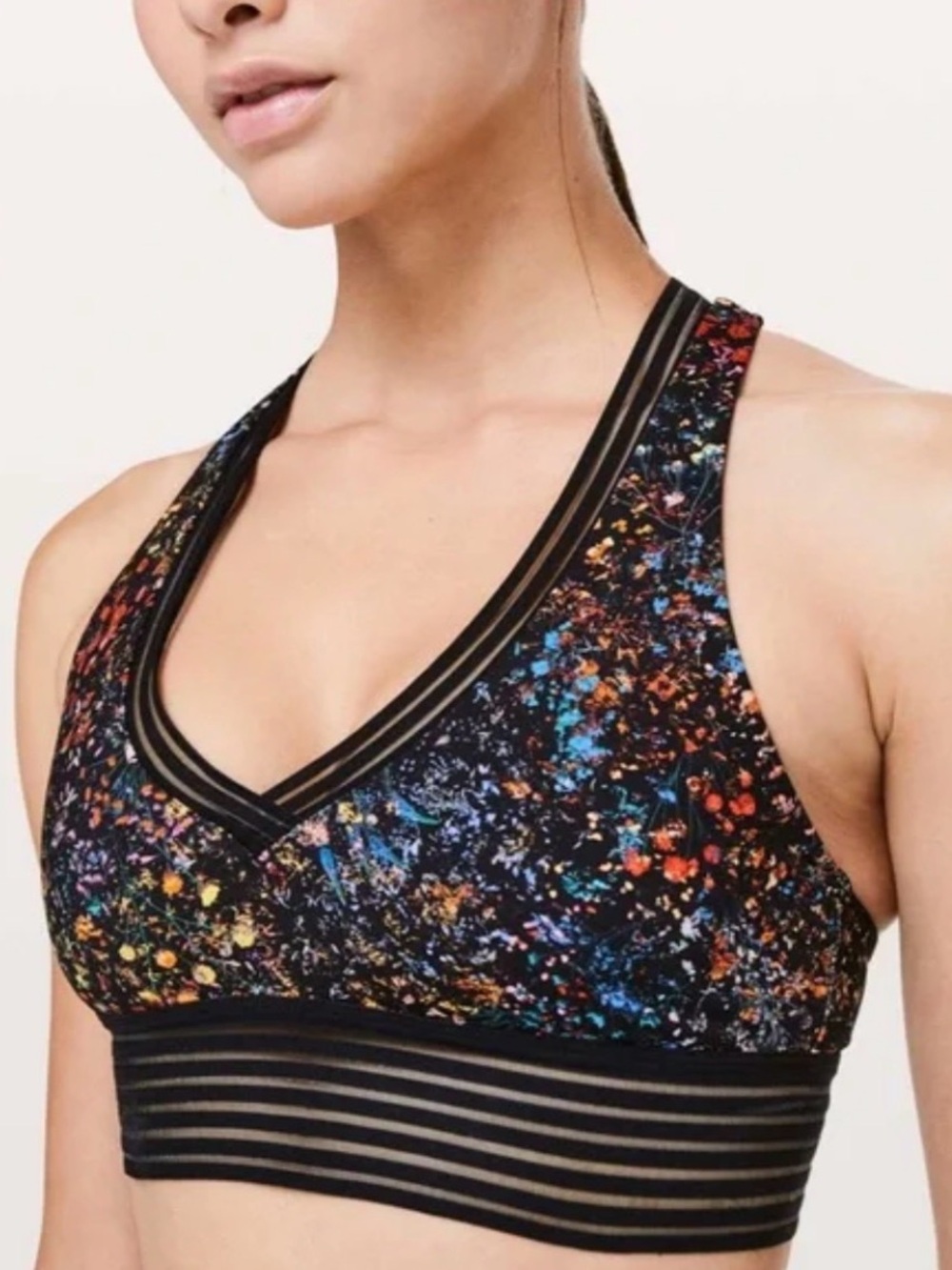 Lululemon Rare Floral Splatter Mesh band Sports Bra racerback yoga 2013